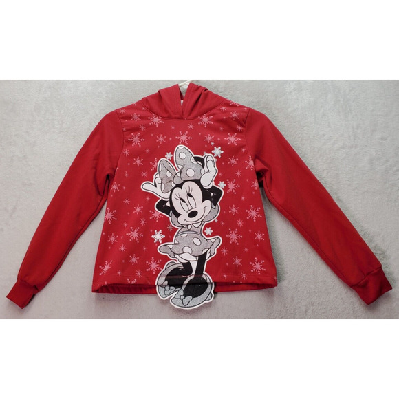 Disney Minnie‎ Mouse Hoodie Girls Sz XL Red Snowflake 100% Polyester Long Sleeve - Picture 1 of 10